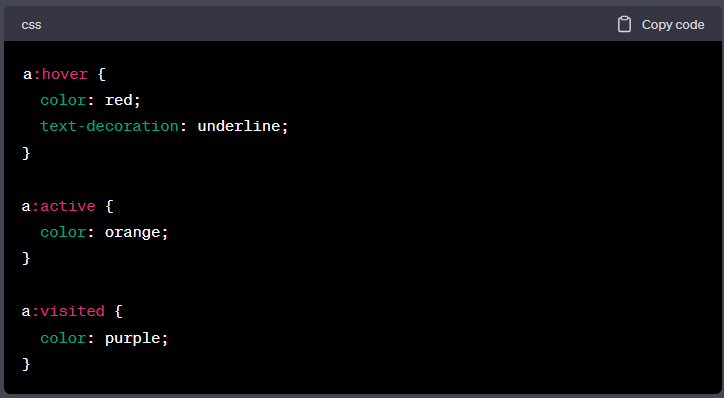 CSS link in HTML: Beim Gestalten des Links heißt es